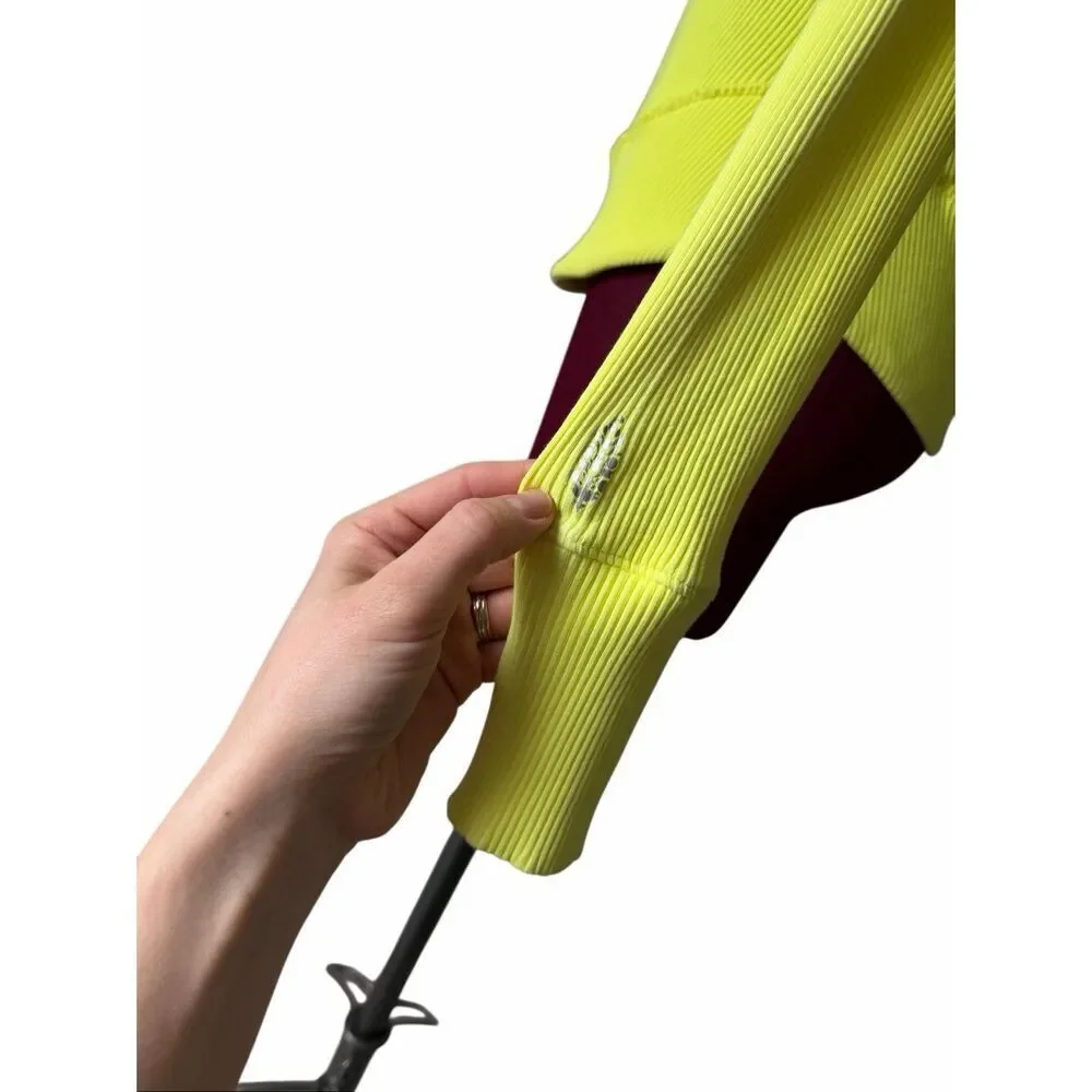Free People Long Sleeve Top Rally Layering Athletic Ribbed Glowstick Neon Yellow